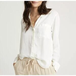 Beachlunchlounge Button Front Blouse Shirt Pocket Long White Versatile Comfy XL
